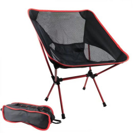Кресло туристическое YL05 складное (компактное и легкое), черное, красные ножки, до 110 кг