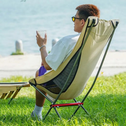 Кресло туристическое YL06 складное (компактное и легкое), бежевое, высокая спинка, до 110 кг