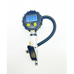 Пистолет для подкачки колёс с электронным манометром до 220PSI или 15bar с плоским курком и с кнопкой стравливания, ЕВРО разъем под шланг