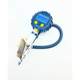 Пистолет для подкачки колёс с электронным манометром до 220PSI или 15bar с плоским курком и с кнопкой стравливания, ЕВРО разъем под шланг