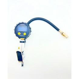 Пистолет для подкачки колёс с электронным манометром до 220PSI или 15bar с плоским курком и с кнопкой стравливания, ЕВРО разъем под шланг