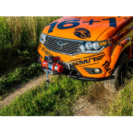 Бампер передний силовой/защита штатного бампера РИФ УАЗ Патриот 2015+ с квадратом под фаркоп и защитой рулевых тяг стандарт