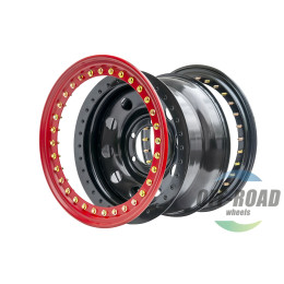 Диск усиленный стальной черный 6x139,7 8xR16 d110 ET-19 с двойным бедлоком (красный)
