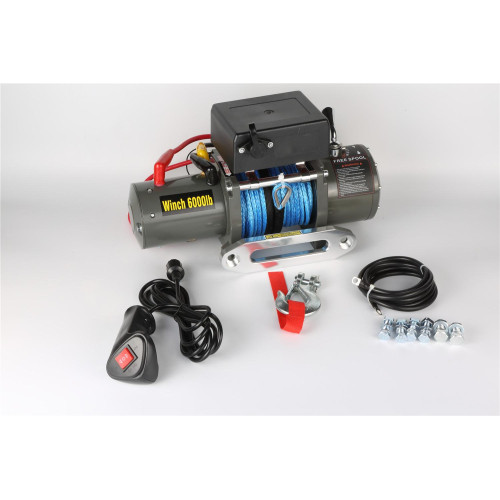 Лебёдка электрическая 12V Electric Winch 6000 lbs 2722 кг (влагозащищенная) 3 контакта, синтетический.трос