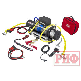 Лебёдка переносная РИФ 9500SR c квадратом для фаркопа, синтетический трос (облегченная)