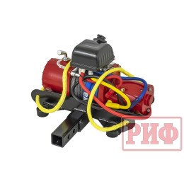 Лебёдка переносная РИФ 9.5XS c квадратом для фаркопа и проводами в сборе, короткий барабан, синтетический трос (облегченная)