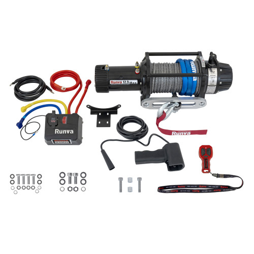 Лебёдка автомобильная электрическая 12V Runva 12500 lbs 5670 кг влагозащищенная, синтетический трос
