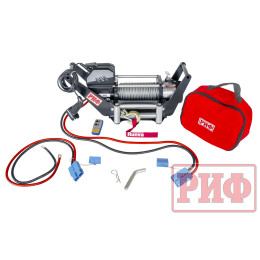 Лебёдка переносная РИФ 9000 c площадкой в квадрат для фаркопа и проводами (в сборе) стальной трос