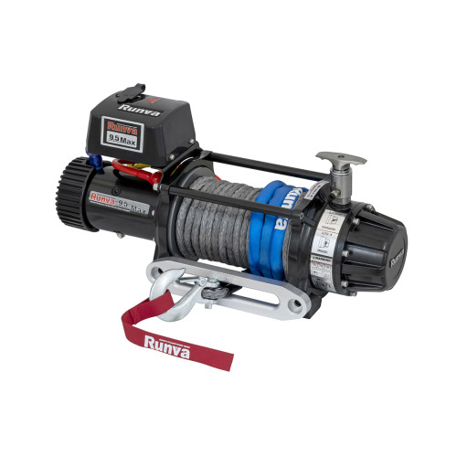 Лебёдка автомобильная электрическая 12V Runva 9500 lbs 4350 кг влагозащищенная, комбинированный роспуск, синтетический трос 