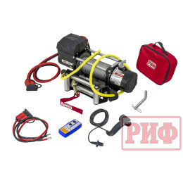 Лебёдка переносная РИФ 9000U c квадратом для фаркопа, стальной трос (облегченная)