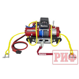 Лебёдка переносная РИФ 9.5XSR c квадратом для фаркопа и проводами в сборе, короткий барабан, синтетический трос (облегченная)