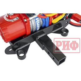 Лебёдка переносная РИФ 9.5XSR c квадратом для фаркопа и проводами в сборе, короткий барабан, синтетический трос (облегченная)