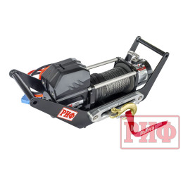 Лебёдка переносная РИФ 9000SR c площадкой в квадрат для фаркопа и проводами (в сборе) синтетический трос 