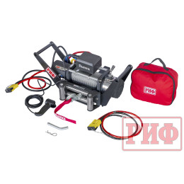 Лебёдка переносная РИФ 8000S c площадкой в квадрат для фаркопа и проводами (стальной трос)