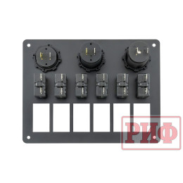 Панель монтажная для 6 переключателей с индикацией, с вольтметром, с розеткой USB 4,2А 12В и предохранителями