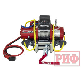 Лебёдка переносная РИФ 9.5XS c квадратом для фаркопа и проводами в сборе, короткий барабан, стальной трос (облегченная)