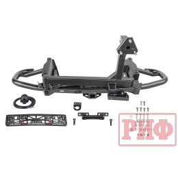 Бампер задний силовой/защита штатного бампера РИФ Toyota Land Cruiser Prado 120 c квадратом под фаркоп, калиткой, подсветкой номера