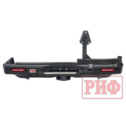 Бампер РИФ силовой задний Toyota Land Cruiser 76 2007+ с квадратом под фаркоп, калиткой и фонарями
