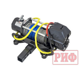 Лебёдка переносная РИФ 9000SR c квадратом для фаркопа и проводами в сборе, синтетический трос (облегченная)