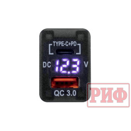 Розетка USB Type C, QC 3.0 с вольтметром для Toyota 32x20