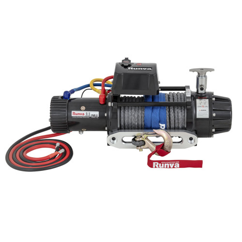 Лебёдка автомобильная электрическая 12V Runva 9500 lbs 4350 кг высокоскоростная, влагозащищенная, комбинированный роспуск, синтетический трос 