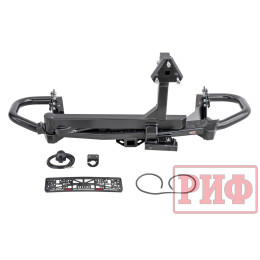 Бампер РИФ задний силовой/защита штатного бампера Mitsubishi Pajero Sport 2015-2020 c квадратом под фаркоп, калиткой, подсветкой номера